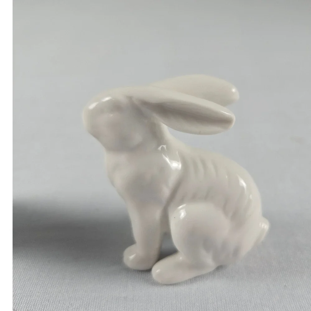 White Ceramic Bunny Rabbit Figurines Set of 3 Easter Spring Cottage Decor